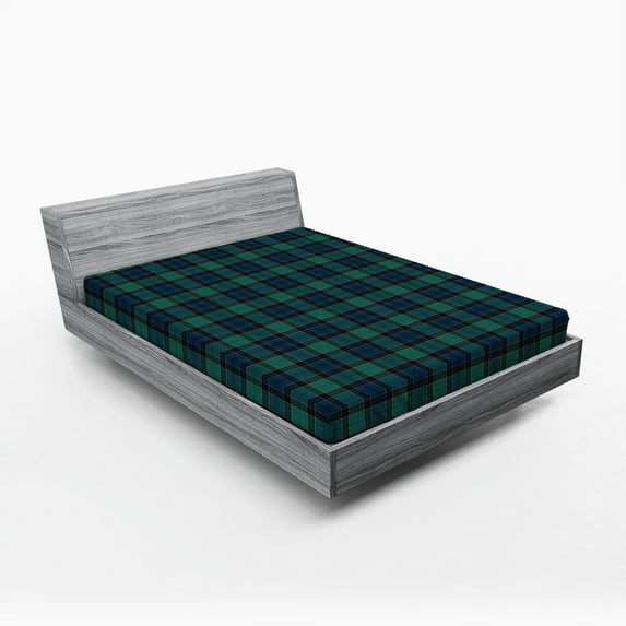 Ambesonne Tartan Fitted Sheet 2 Pcs Set, Scottish Folklore Pattern, Full, Dark Green Black