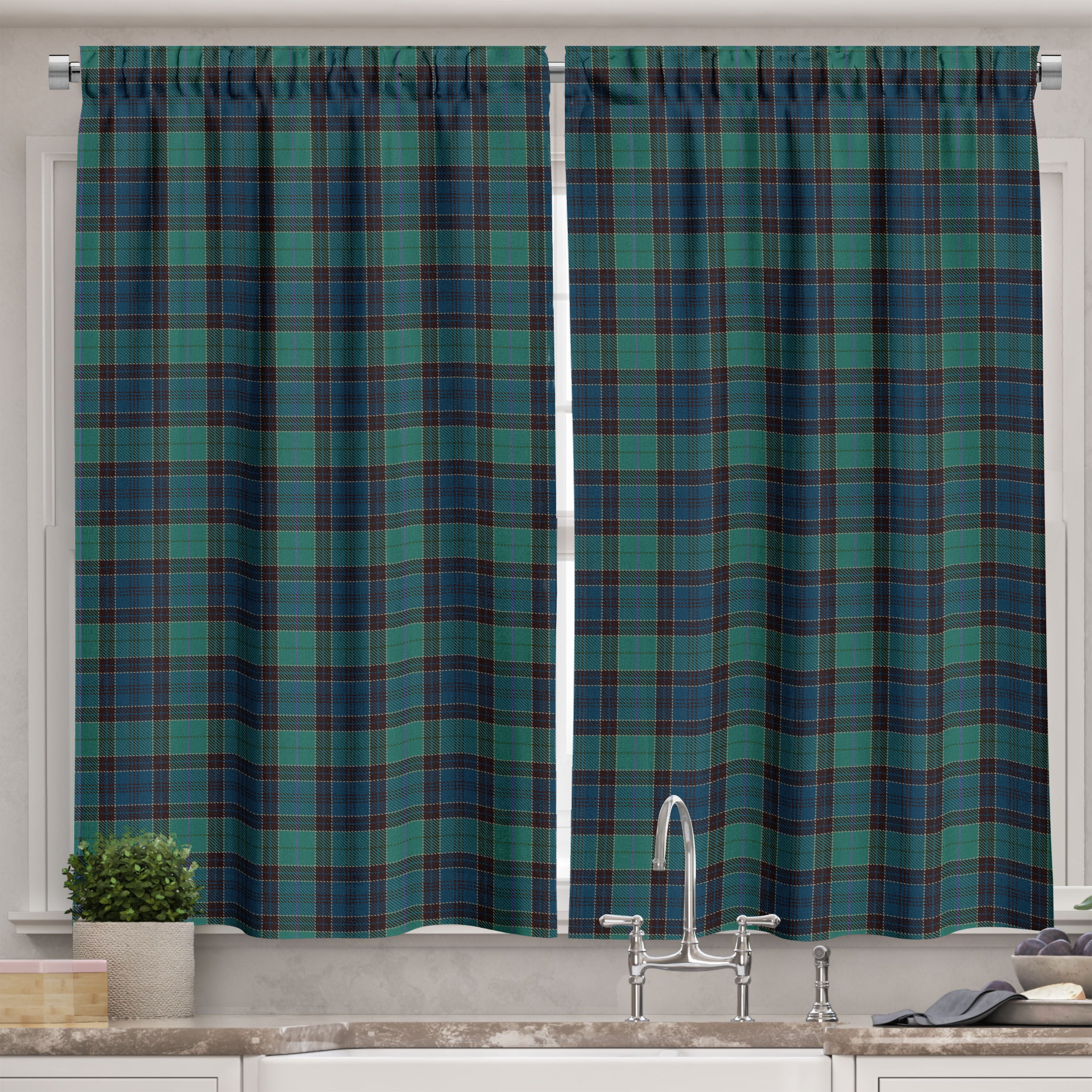 Ambesonne Tartan Kitchen Curtains, Scottish Folklore Pattern, 55"x39 ...
