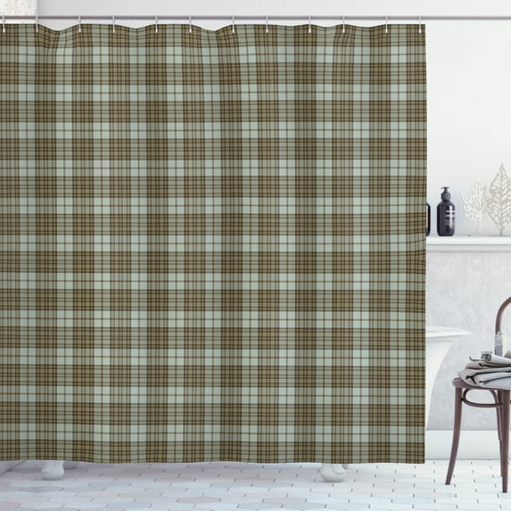 Ambesonne Tartan Shower Curtain, Scottish Style Ornamental, 69"Wx75"L, Pale Green Pale Brown