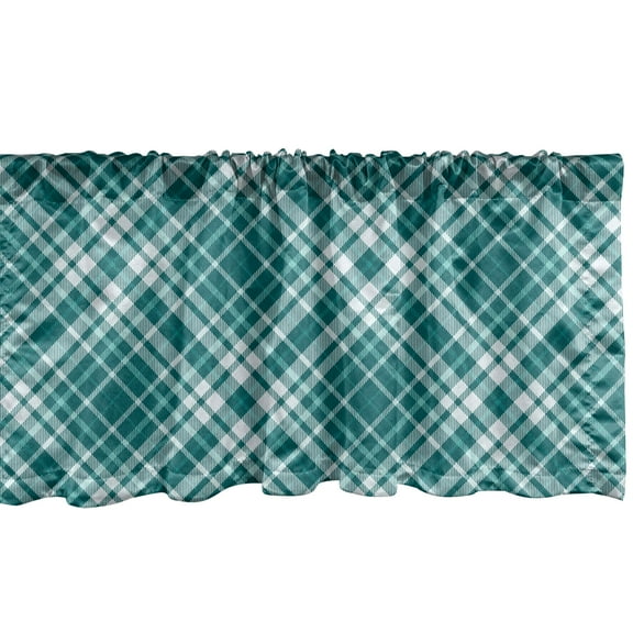 Ambesonne Tartan Window Valance, Blue Retro Checkered Pattern, 42" x 12", Teal and White