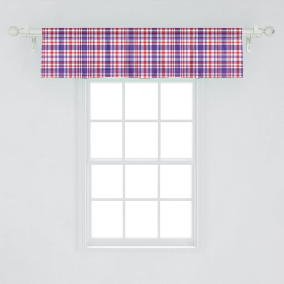 Ambesonne Tartan Window Valance, Continuous Geometric Checkered Abstract Classic Scottish Folk Pattern, Curtain Valance for Kitchen Bedroom Decor with Rod Pocket, 54" X 12", Vermilion Quartz White