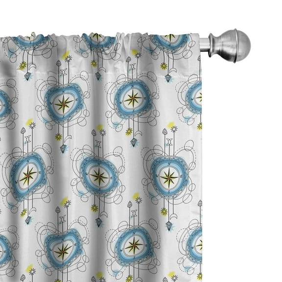 Ambesonne Tattoo Window Curtains, Aquarelle Compass Travel, Each 28" W x 95" L, Blue Black Yellow