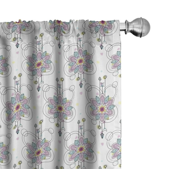 Ambesonne Tattoo Curtains, Mandala Arrows Yoga, Pair of 28"x84", Lilac Pale Blue Yellow