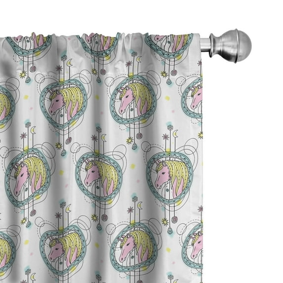 Ambesonne Tattoo Curtains, Pink Unicorns, Pair of 28"x95", Turquoise Pale Pink
