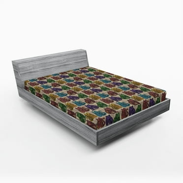 Ambesonne Tattoo Fitted Sheet, Colorful Cats, California King, Multicolor