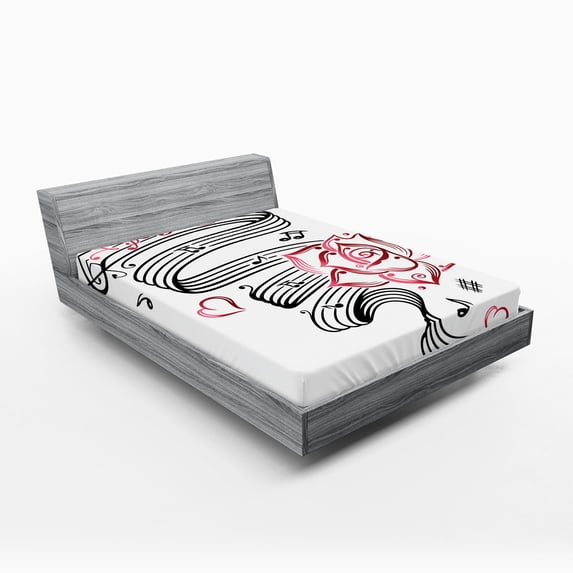 Ambesonne Tattoo Fitted Sheet, Language of Love Music, Full Size, White Black and Pink