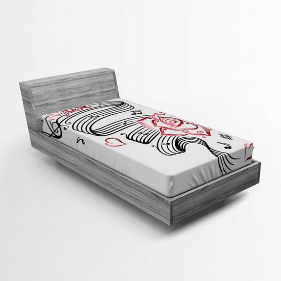 Ambesonne Tattoo Fitted Sheet, Language of Love Music, Twin Size, White Black and Pink