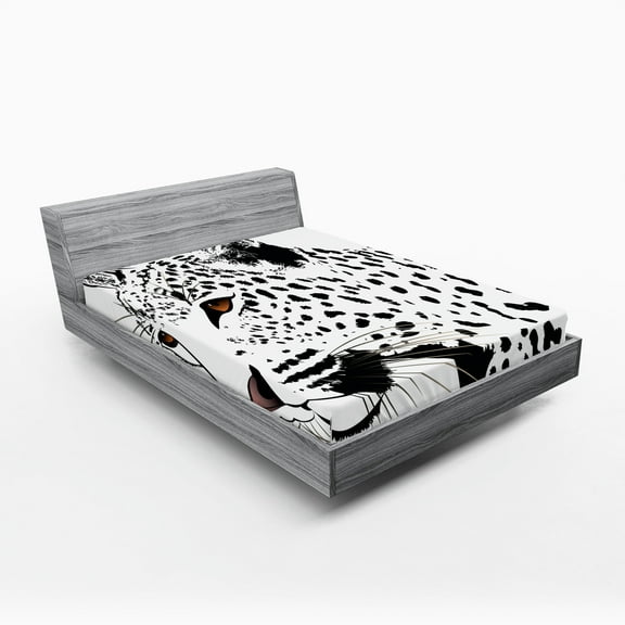 Ambesonne Tattoo Fitted Sheet, Leopard Big Cat Spots, Full Size, White and Black