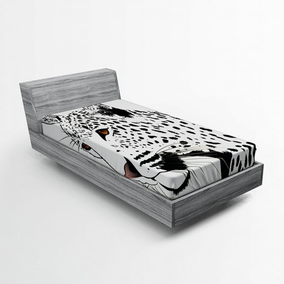 Ambesonne Tattoo Fitted Sheet, Leopard Big Cat Spots, Twin XL Size, White and Black