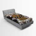 thumbnail image 1 of Ambesonne Tattoo Fitted Sheet, Skull and Flowers Tattoo, Twin XL Size, Brown and Black, 1 of 2