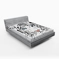 thumbnail image 1 of Ambesonne Tattoo Fitted Sheet, Tiger Ocean Blue Eyes, Queen Size, White Black and Blue, 1 of 2