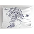 thumbnail image 1 of Ambesonne Tattoo Pillow Sham, Woman Floral Botanical Art, 26" X 20", Dark Purple and White, 1 of 2