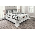 thumbnail image 1 of Ambesonne Tattoo Quilted Bedspread Set 3 Pcs, Tiger Ocean Blue Eyes, Queen Size, White Black and Blue, 1 of 3