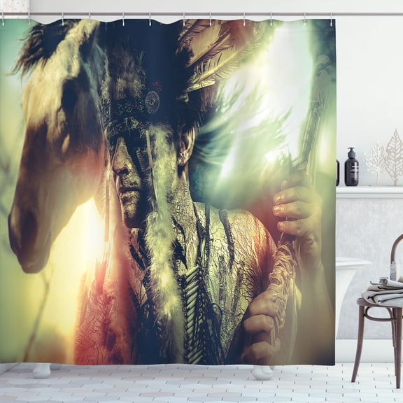 Ambesonne Tattoo Shower Curtain, Warrior, 69"Wx84"L, Black and White