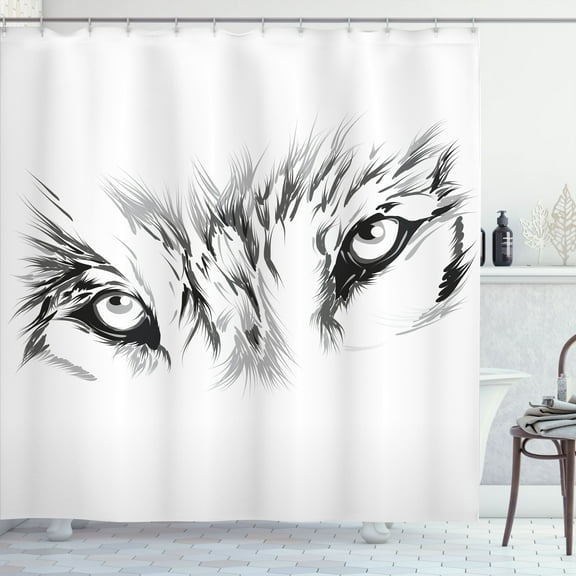 Ambesonne Tattoo Shower Curtain, Winter Animal Wild Wolf, 69"Wx70"L, White and Black