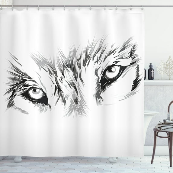 Ambesonne Tattoo Shower Curtain, Winter Animal Wild Wolf, 69"Wx84"L, White and Black