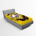 thumbnail image 1 of Ambesonne Tattoo Theme Fitted Sheet, Skull Wings Gothic Art, Twin Size, Yellow White and Black, 1 of 2