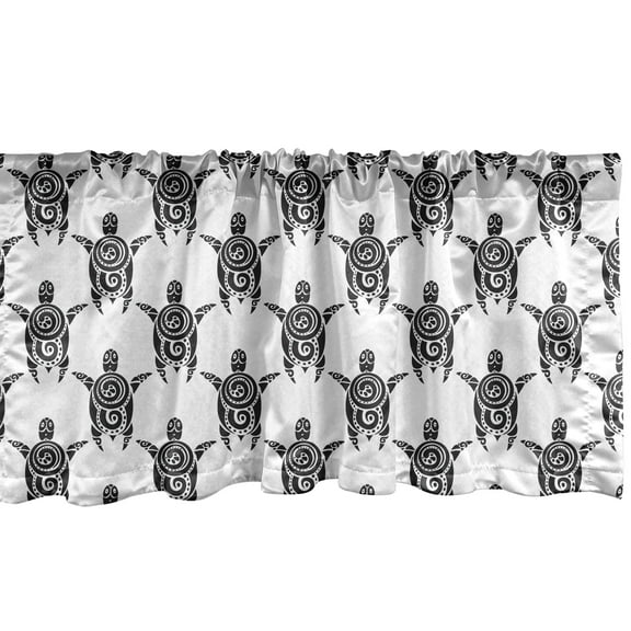 Ambesonne Tattoo Window Valance, Maori Turtles Art, 54" X 18", Black White