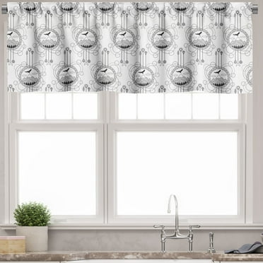 Ambesonne Tattoo Window Valance, Mountains Trees Eagles, 54" X 18", Black White Pale Grey