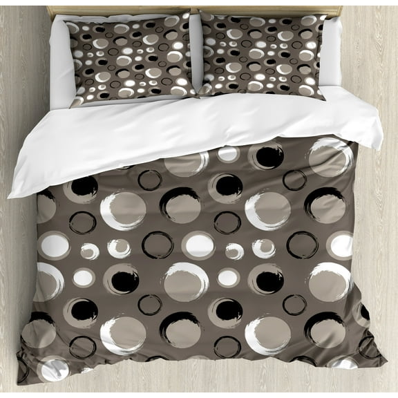 Ambesonne Taupe Duvet Cover Set, Dots Brushstrokes Grunge, King, Black White Taupe