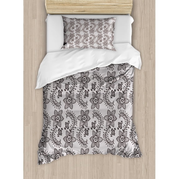 Ambesonne Taupe Duvet Cover Set, Russian Boho, Twin, Tan Taupe