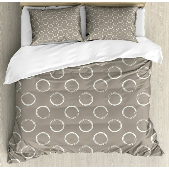 Ambesonne Taupe Duvet Cover Sets, Ring Shapes Grungy Art, 2-King, Taupe White