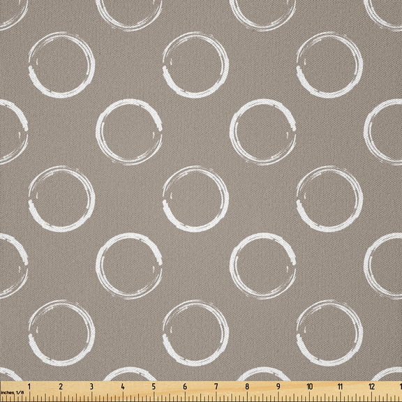 Ambesonne Taupe Fabric by the Yard Microfiber, Ring Shapes Grungy Art, 1 Yard, Taupe White