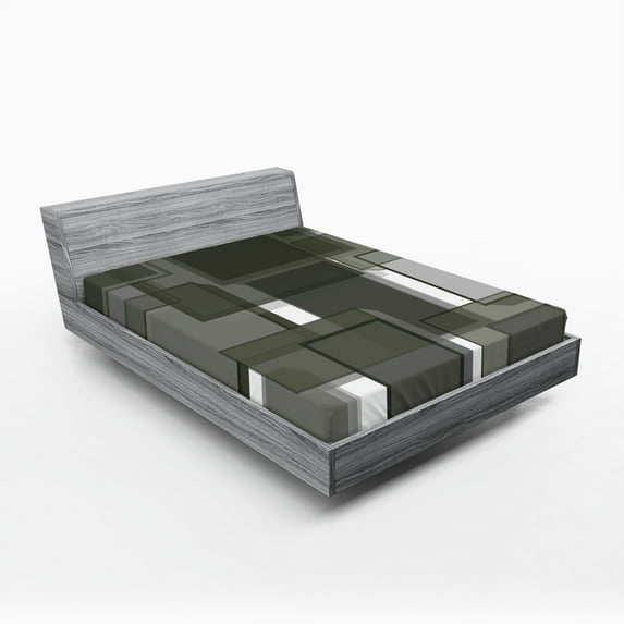 Ambesonne Taupe Fitted Sheet, Cubes Modern Abstract, Queen Size, Pale Grey Taupe Green