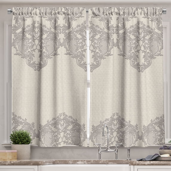 Ambesonne Taupe Kitchen Curtains, Retro Delicate Lace Like, 55"x39", Taupe