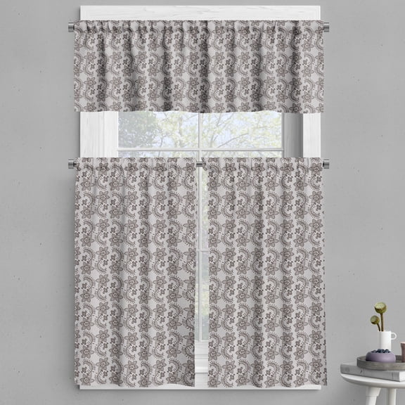 Ambesonne Taupe Valance & Curtain, Russian Boho, 55"x45", Tan Taupe