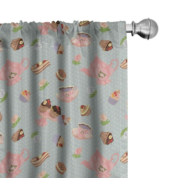 Ambesonne Tea Party Curtains, Flowers and Cupcakes, Pair of 28"x84", Multicolor