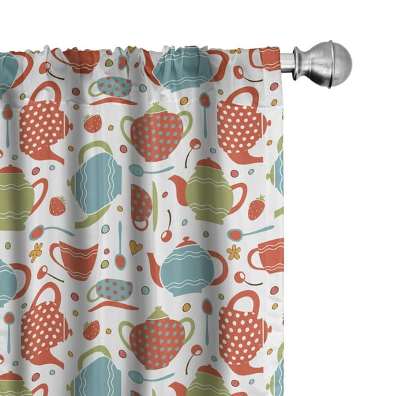 Ambesonne Tea Party Curtains, Pots Cups and Spoons, Pair of 28"x84", Multicolor