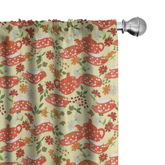 Ambesonne Tea Party Curtains, Pots Cups on Flowers, Pair of 28"x95", Multicolor