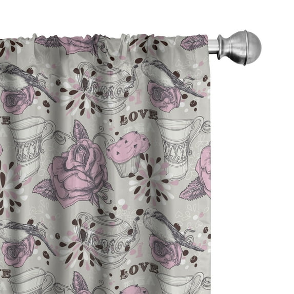 Ambesonne Tea Party Curtains, Romantic Roses Birds, Pair of 28"x95", Pale Pink Dust