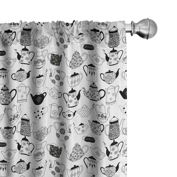 Ambesonne Tea Party Curtains, Timeless Teapots, Pair of 28"x95", Black White