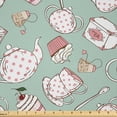 thumbnail image 1 of Ambesonne Tea Party Fabric by the Yard Microfiber, Dotted Pots and Cups, 2 Yards, Almond Green Coral, 1 of 2