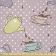 thumbnail image 1 of Ambesonne Tea Party Fabric by the Yard Microfiber, Polka Dotted Pot Cups, 2 Yards, Pale Green Turquoise, 1 of 2