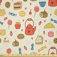 thumbnail image 1 of Ambesonne Tea Party Fabric by the Yard Microfiber, Teapot Cake Treat Candies, 3 Yards, Eggshell Dark Coral, 1 of 1