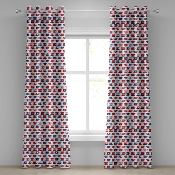 Ambesonne Tea Party Grommet Curtain, Britain Teacups, 50" x 96", Vermilion Night Blue