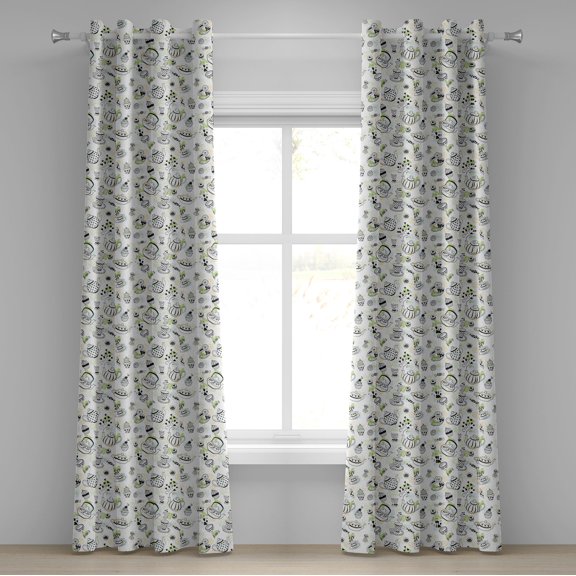 Ambesonne Tea Party Grommet Curtain, Doodle Hearts, 50" x 84", Black White Green