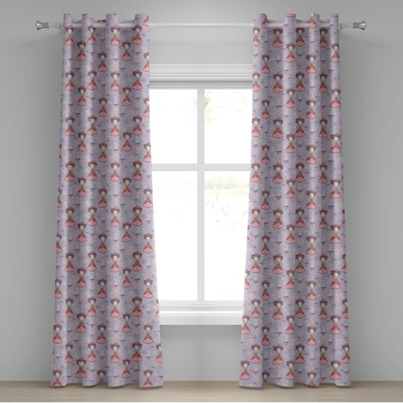 Ambesonne Tea Party Grommet Curtain, Teapots Cups Art Drawing, 50" x 120", Lilac Pink Coral