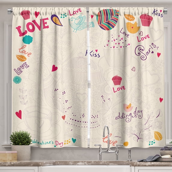 Ambesonne Tea Party Kitchen Curtains, Hand Drawn Doodle Pot, 55"x39", Multicolor