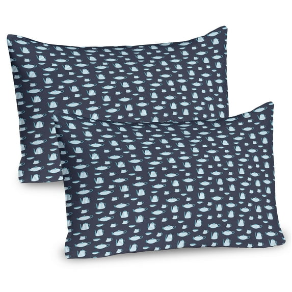 Ambesonne Tea Party Pillow Sham 2 Pack, Teapot and Cups Dots, 26"x20", Purple Grey Sky Blue