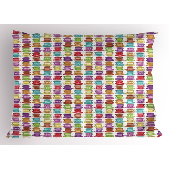 Ambesonne Tea Party Pillow Sham, Colorful Cup Design, 26" X 20", Multicolor