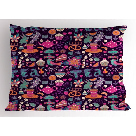 Ambesonne Tea Party Pillow Sham, Cupcakes Sugar Cups, 36" X 20", Multicolor