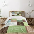 thumbnail image 1 of Ambesonne Tea Party Quilted Bedspread Set 2 Pcs, Checkered Tea Images, Twin Size, Green Brown Blue, 1 of 5