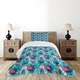 thumbnail image 1 of Ambesonne Tea Party Quilted Bedspread Set 2 Pcs, Crockery Silhouettes, Twin Size, Dark Coral Pale Blue, 1 of 3