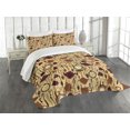 thumbnail image 1 of Ambesonne Tea Party Quilted Bedspread Set 3 Pcs, Breakfast Brunch Time, Queen Size, Brown Redwood, 1 of 3
