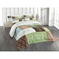 thumbnail image 1 of Ambesonne Tea Party Quilted Bedspread Set 3 Pcs, Checkered Tea Images, King Size, Green Brown Blue, 1 of 5