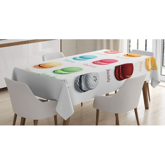 Ambesonne Tea Party Tablecloth Rectangular Table Cover, Colorful Macarons, 60"x84", Multicolor